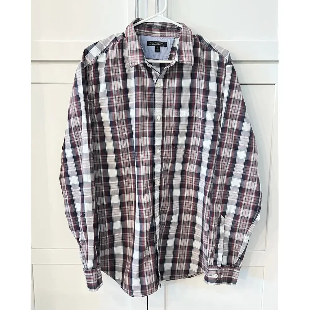 BANANA REPUBLIC Men's Button Down Plaid Dress Shirt XL Long Sleeve Tailored Slim